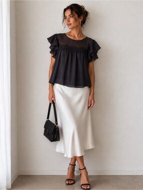 Impulsive Women’s Bohemian Lace Detail Round Neck Blouse Black Size 2X Ruffle